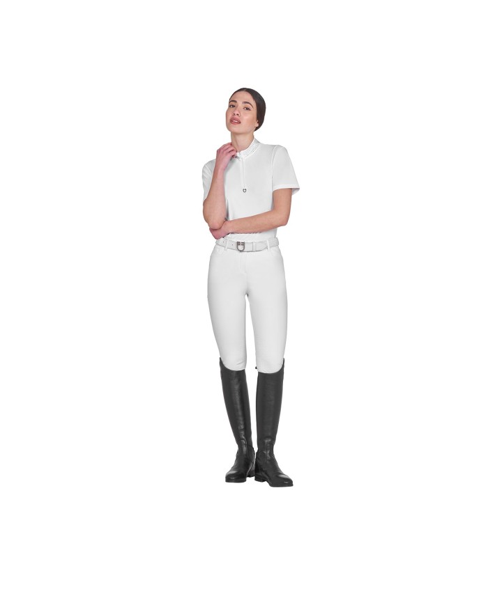 WOMEN S COLLAR STRASS TRAINING POLO SHIRT SS ZIP
